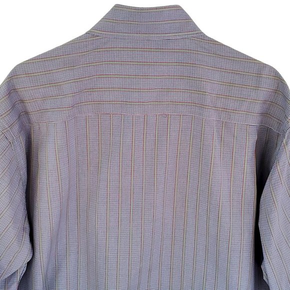 Bugatchi Shirt Men's M Blue Striped Houndstooth Button Pocket Drop Tail Cotton - Picture 7 of 15